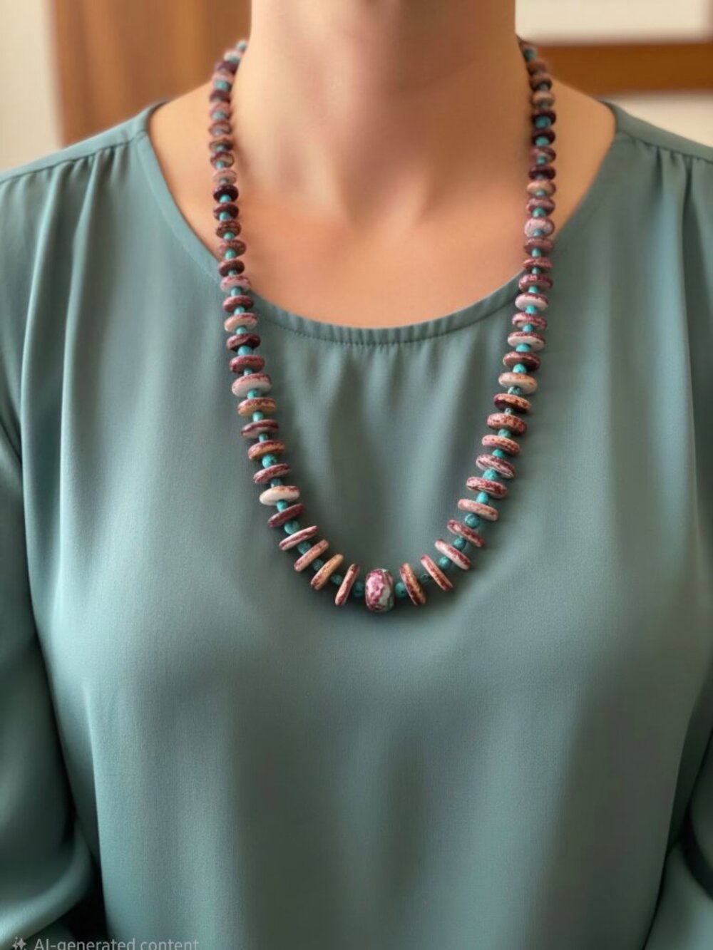 Natural Purple Spiny Oyster Shell with Turquoise Necklace